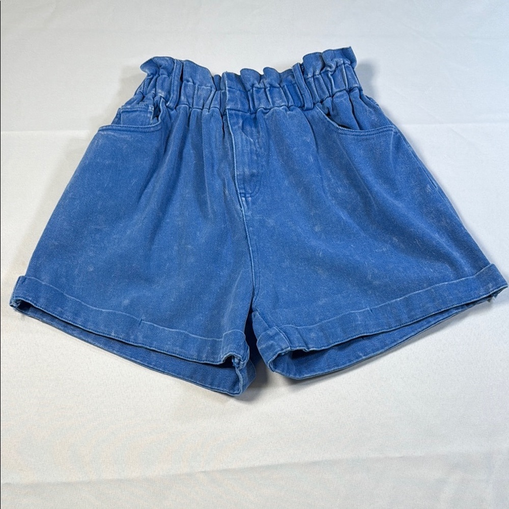Fantastic Fawn‎ Women's Size Small Paper Bag Denim Shorts Blue Cotton High Rise